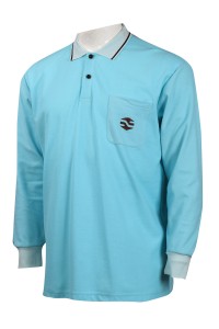 P1006 訂做藍色長袖男裝Polo恤 撞色領  Polo恤製衣廠     天藍色撞色淺藍色